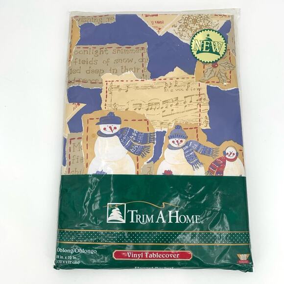 VTG NOS Trim A Home Christmas Vinyl Flannel Backed Table Cover Oblong 52”x70” - Picture 1 of 8